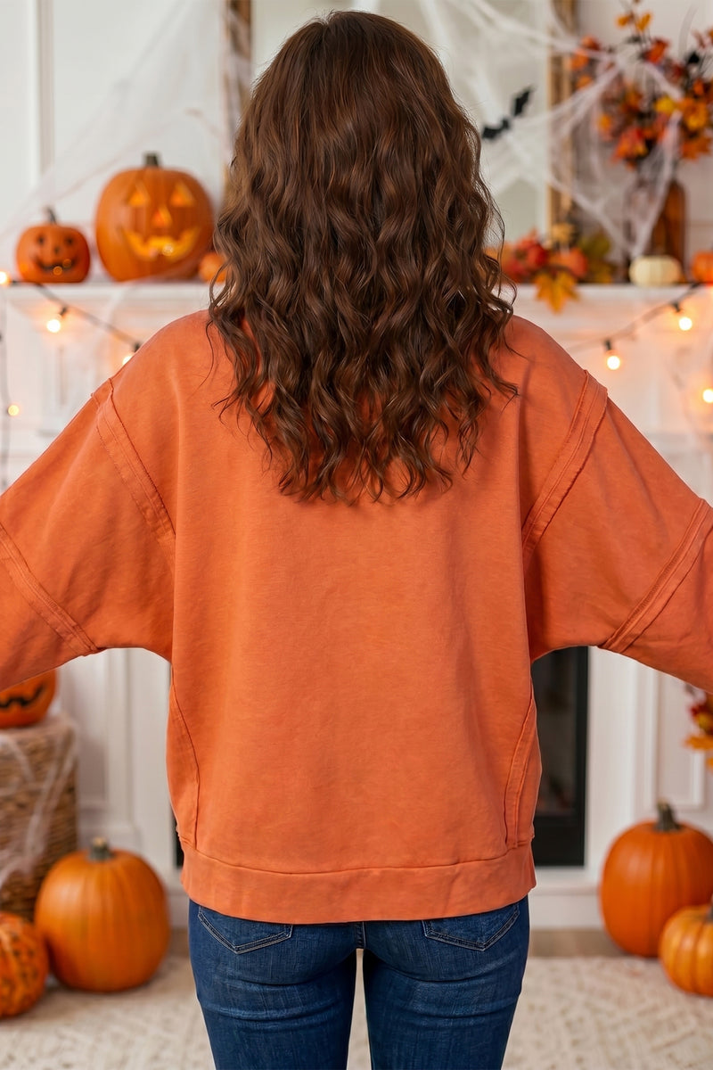 Halloween Witchy Plaid Slogan Embroidered Tunic Top