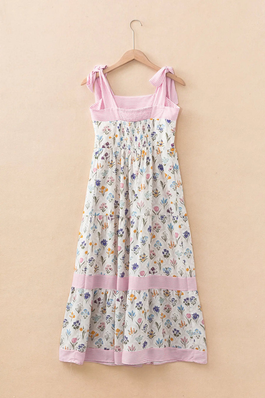 Multicolour Floral Striped Knot Strap Maxi Dress Women UK