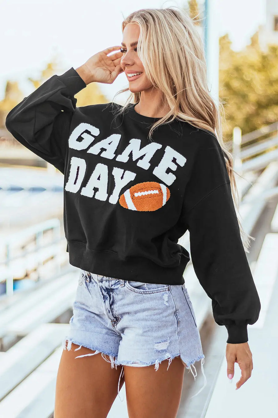 Red Dahlia Chenille Varsity Striped Puff Sleeve Sweatshirt Women UK