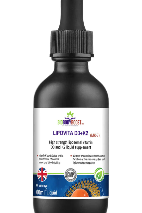 Lipovita D3 K2 Vegan Liposomal Drops — 4000IU D3 & 100µg K2 MK7 in 60ml dropper bottle, BioBodyBoost UK
