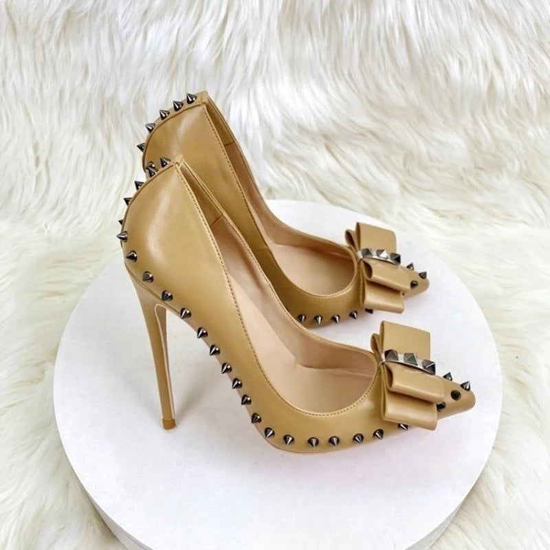 Bow Rivet High Heel Stiletto Shoes