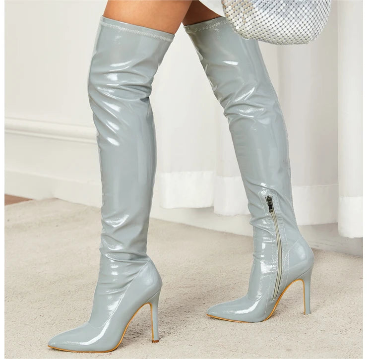 Shiny stiletto high heels over-the-knee boots