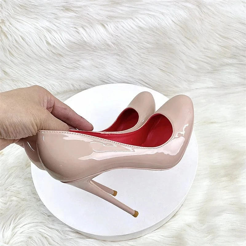 Round head lacquer leather high heels shoes