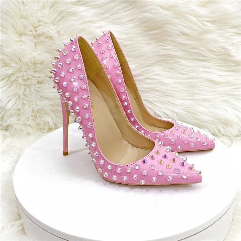 Pink Riveted Stiletto High Heels Shoes