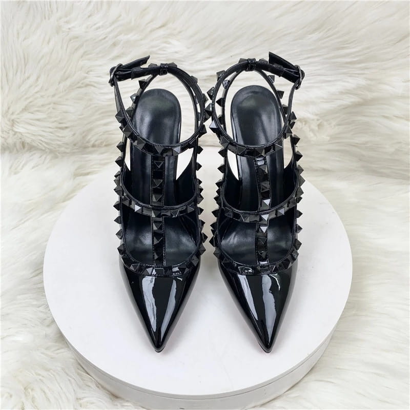 Black rivets high heels stiletto roman sandals