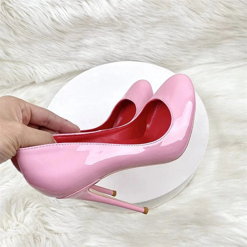 Round head lacquer leather high heels shoes