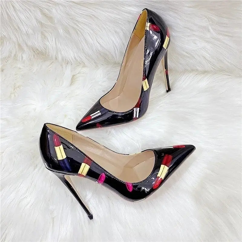 Lipstick Graffiti Stiletto High Heels Shoes