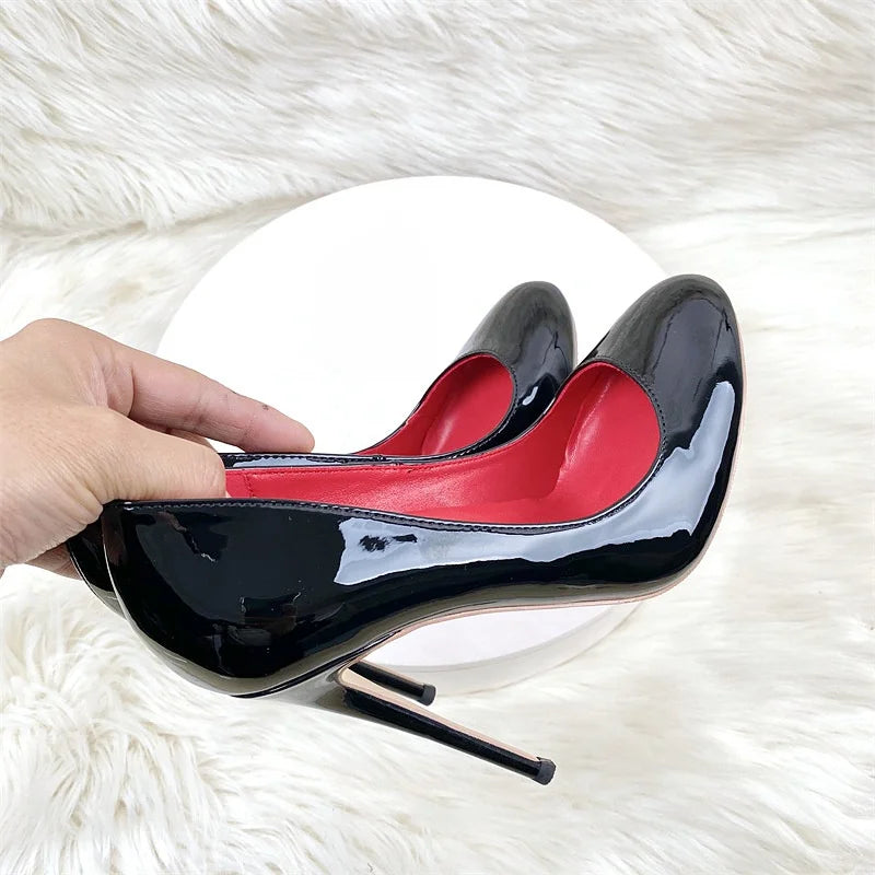 Round head lacquer leather high heels shoes