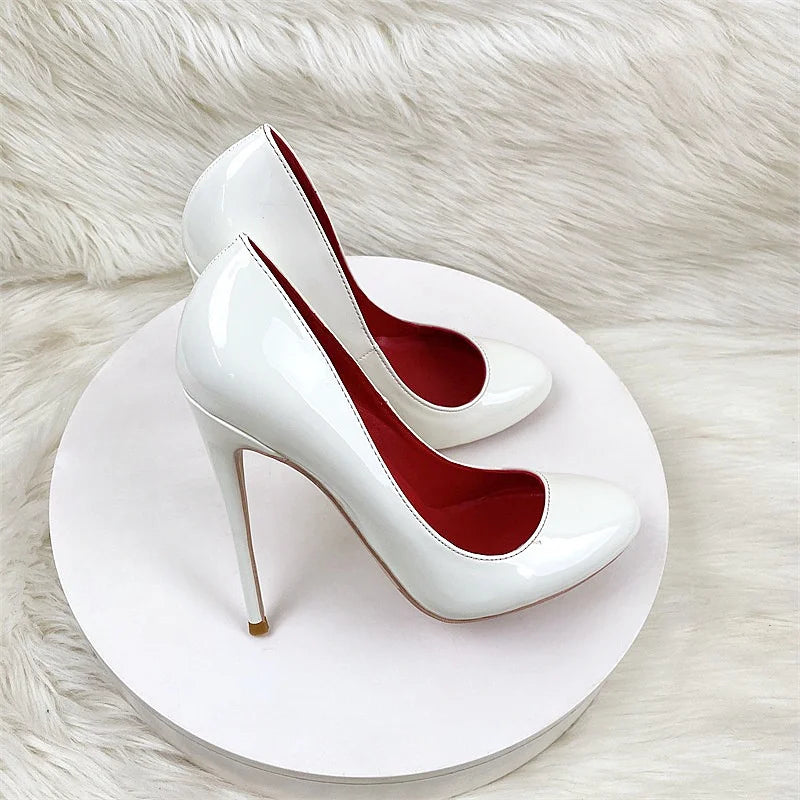 Round head lacquer leather high heels shoes