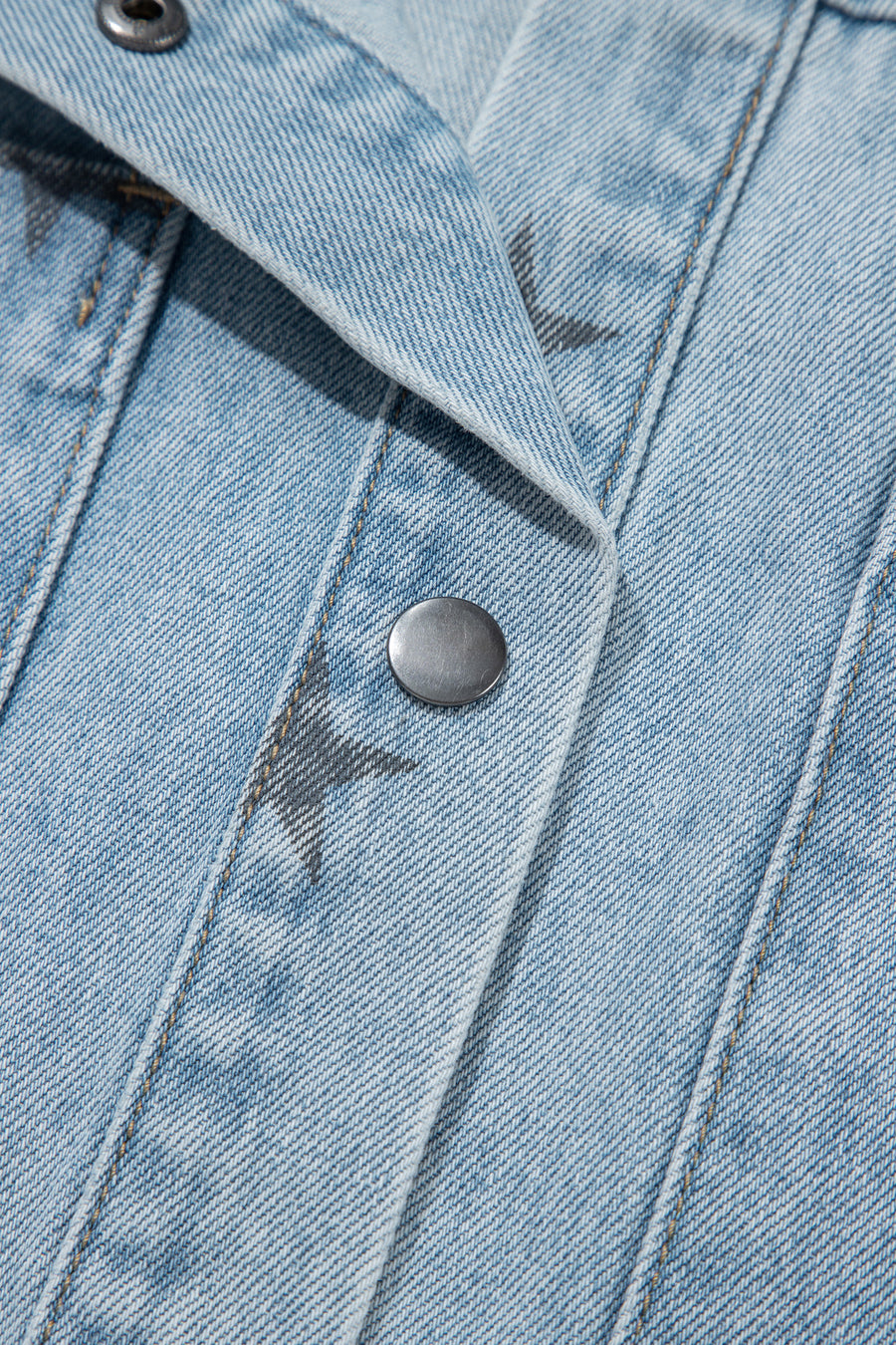 Sky Blue Stars Pattern Long Sleeve Shirt Collar Denim Jacket