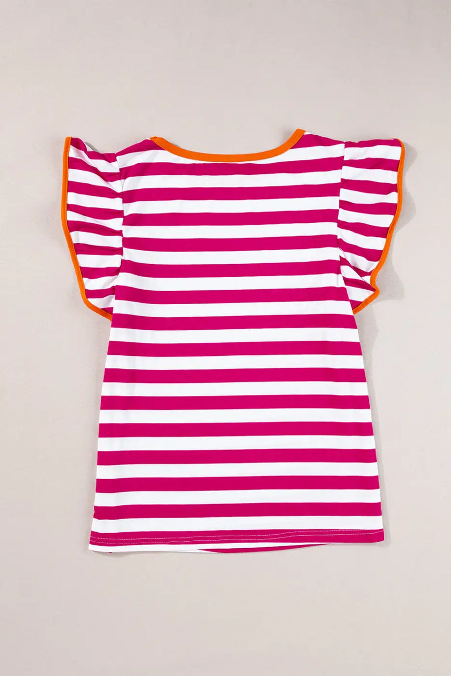 Back view of Rose Red Striped Blouse showing three-quarter sleeve length and relaxed silhouette — Fashionfitz