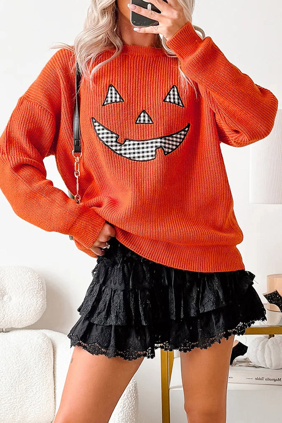 Halloween Drop Shoulder Round Neck Sweater