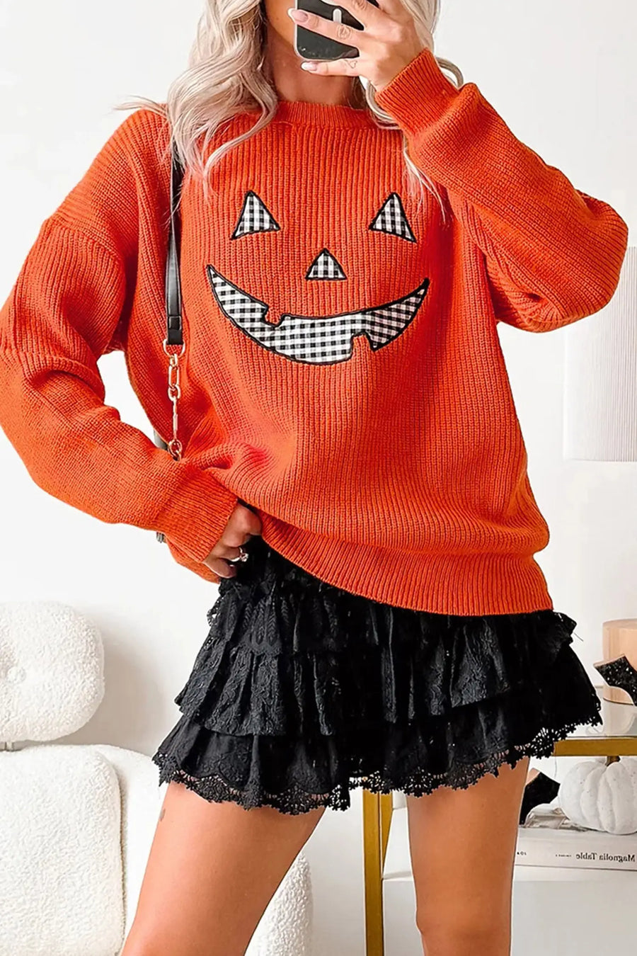 Halloween Drop Shoulder Round Neck Sweater
