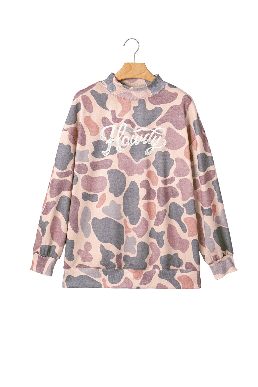 Camo Print Baggy Mock Neck Pullover Sweatshirt Women UK