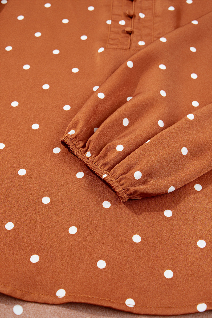 Brown Polka Dot Half Button V-Neck Long Sleeve Blouse Women UK