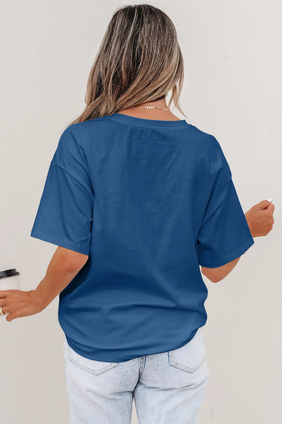 Colour block patch pocket short sleeve top round neck tunic relaxed fit tunics