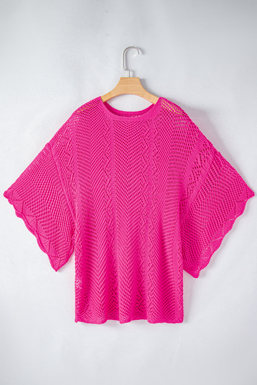 Green Pointelle Knit Scallop Trim Blouse Women UK