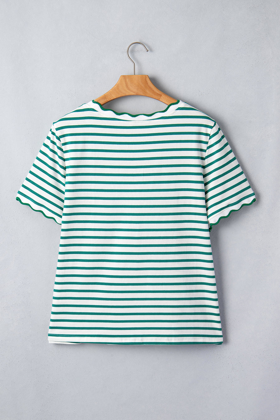 Scalloped Trim Stripe Cotton T-Shirt Round Neck Short Sleeve — styled outfit look | Fashionfitz UK