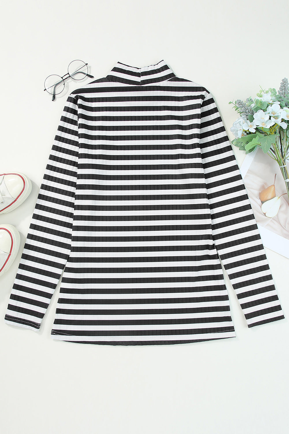 Striped Textured Knit Long Sleeve Tee