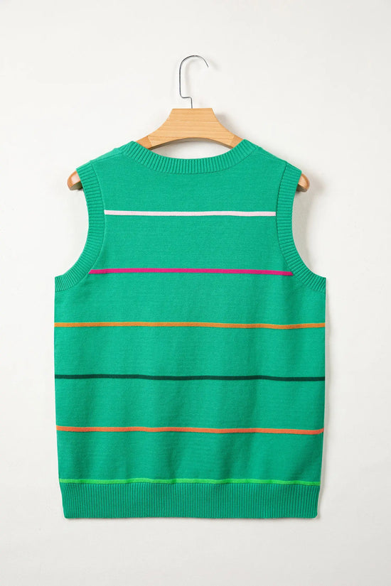 Women’s stripe ribbed knit sleeveless sweater vest tank top sweaters