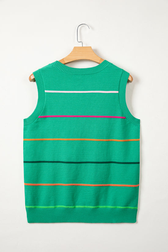 Women's Stripe Ribbed Knit Sleeveless Sweater Vest Tank Top