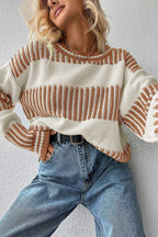 Khaki striped jumper styled for off-duty autumn looks