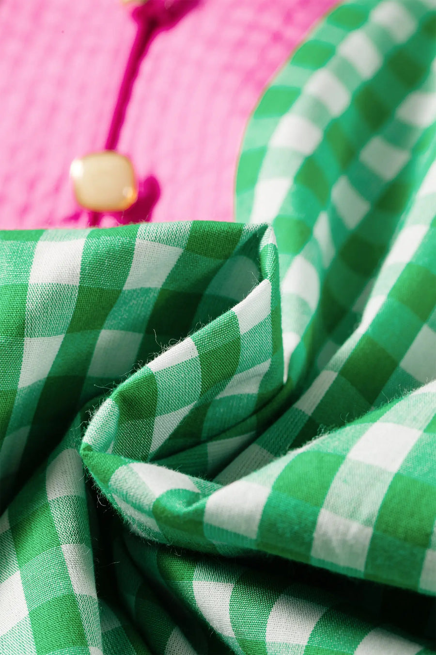 Gingham Plaid Bubble Sleeve Colourblock Blouse Women UK