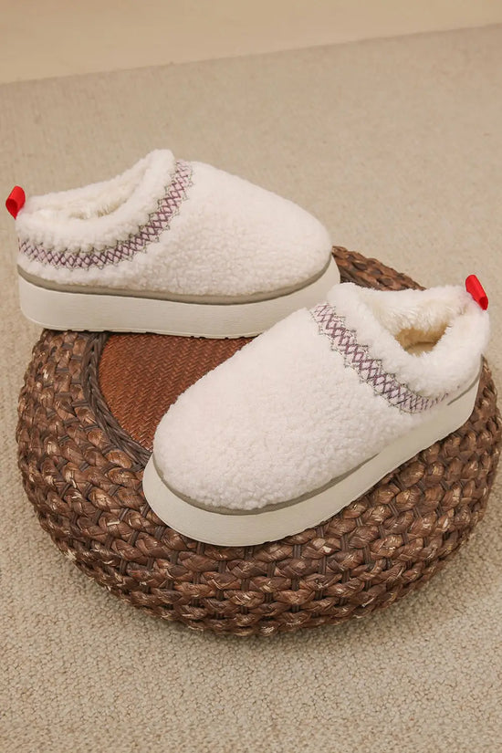 Embroidered sherpa plush winter slippers