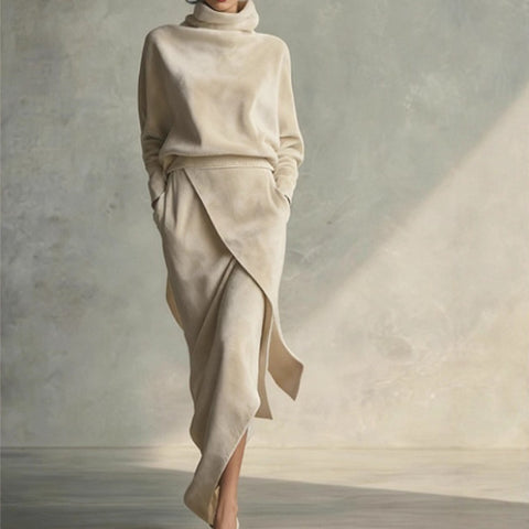 Suede A-line midi dress long sleeve — front view women UK