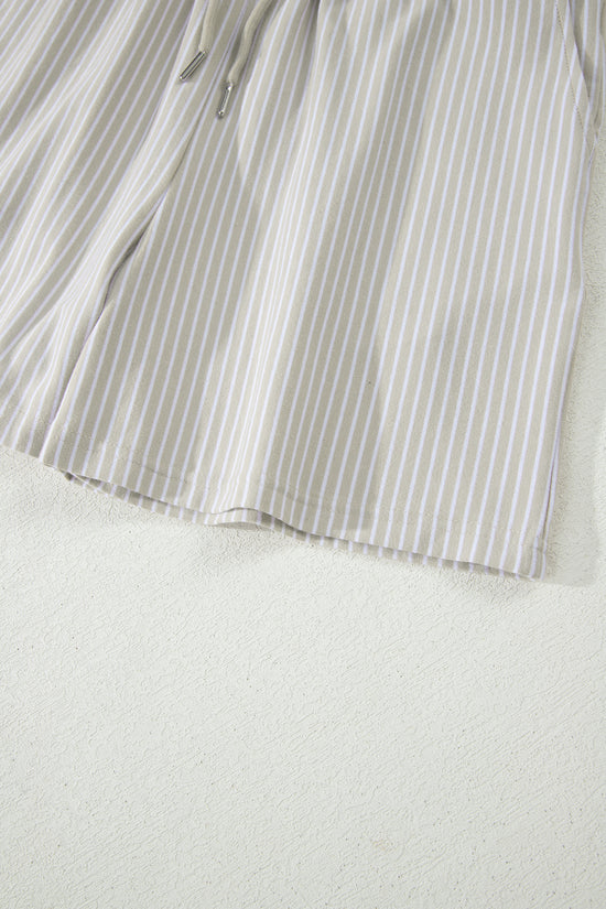 Striped Dolman Sleeve Polo Shirt and Drawstring Shorts Two Piece Set