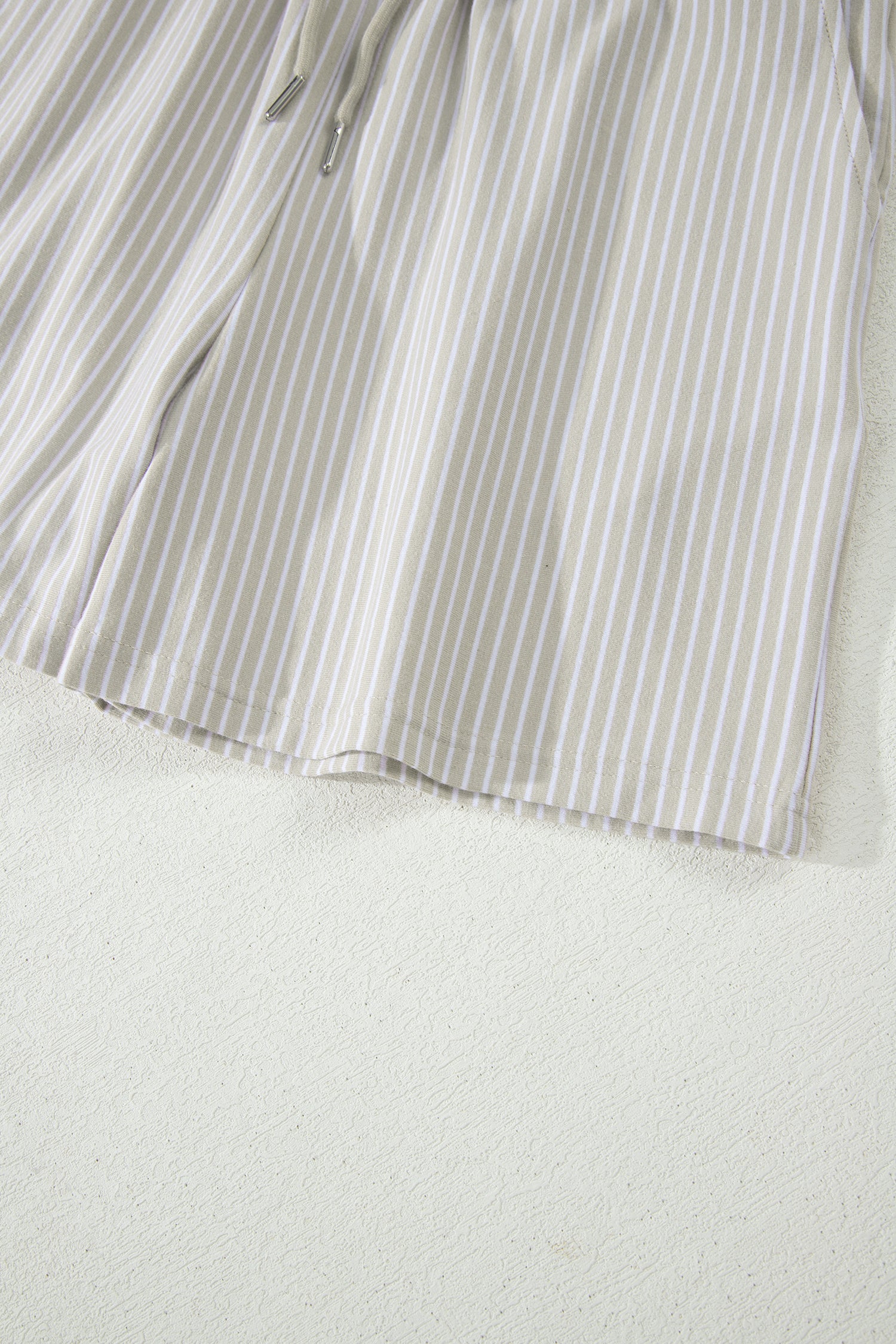 Striped Dolman Sleeve Polo Shirt and Drawstring Shorts Two Piece Set