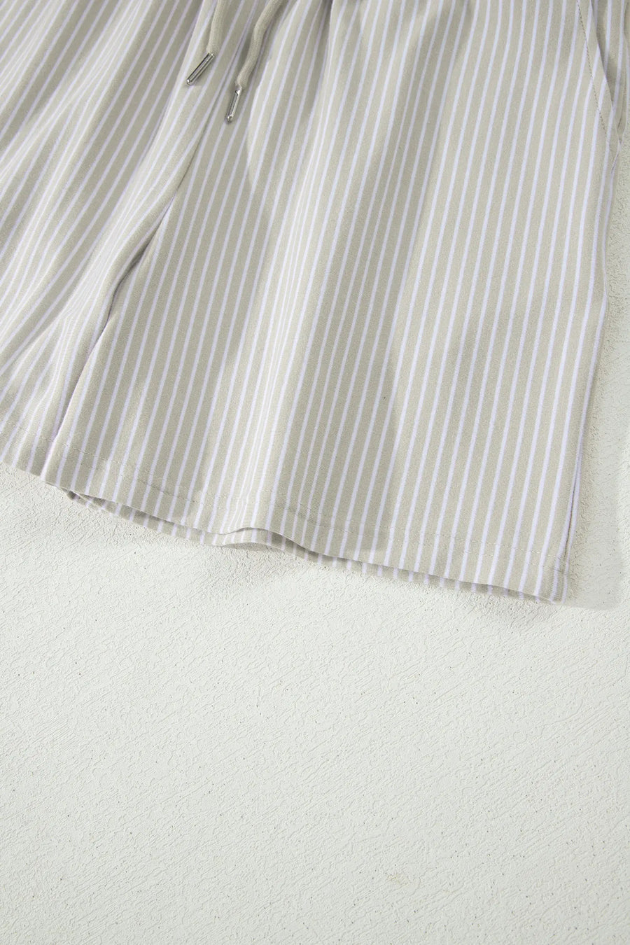 Striped Dolman Sleeve Polo Shirt and Drawstring Shorts Two Piece Set
