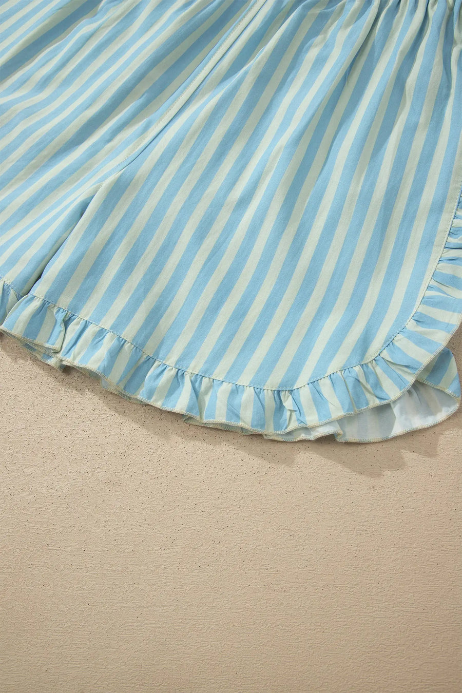 Stripe Ruffle Trim Elastic Waist Shorts Women UK — front detail | Fashionfitz UK