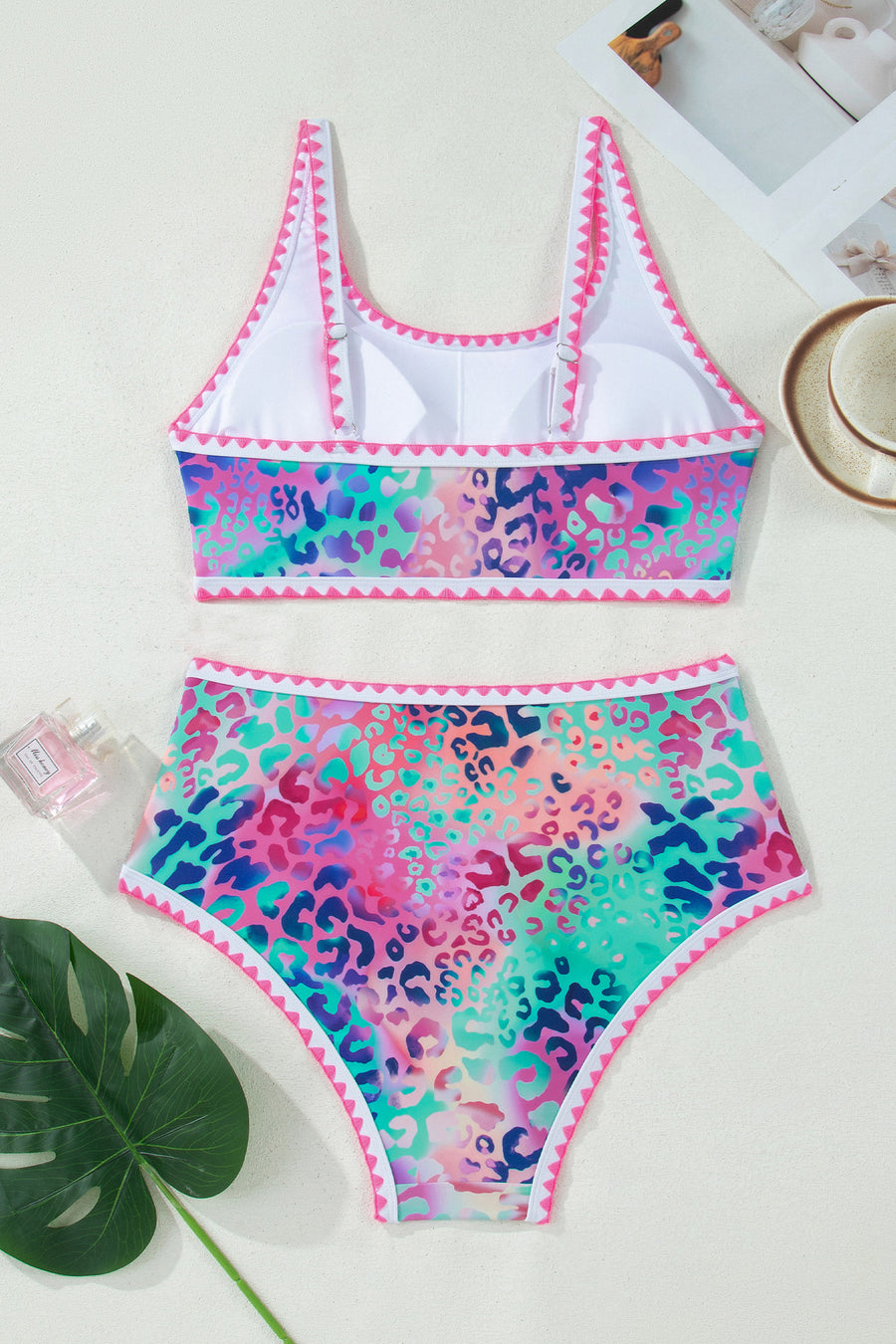 Leopard Ricrac Trim High Waist Bikini Set Women UK