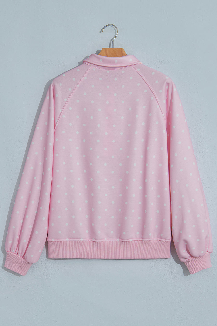 Pink Polka Dot Metal Button Collar Pullover Sweatshirt Women UK