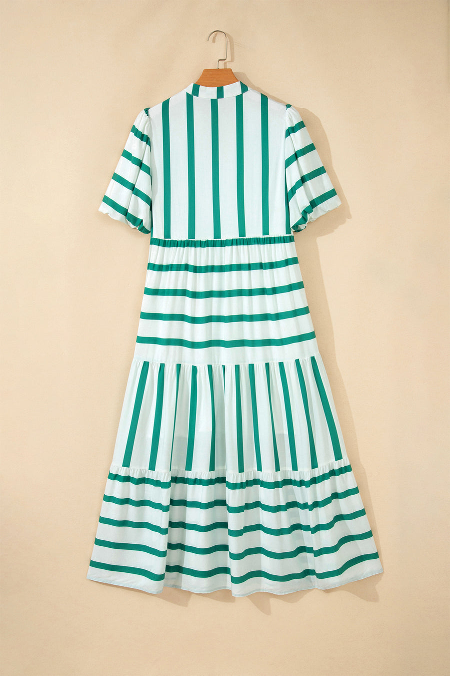 Green Stripe Ricrac Trim Notched Neck Midi Dress Women UK — styled outfit look | Fashionfitz UK
