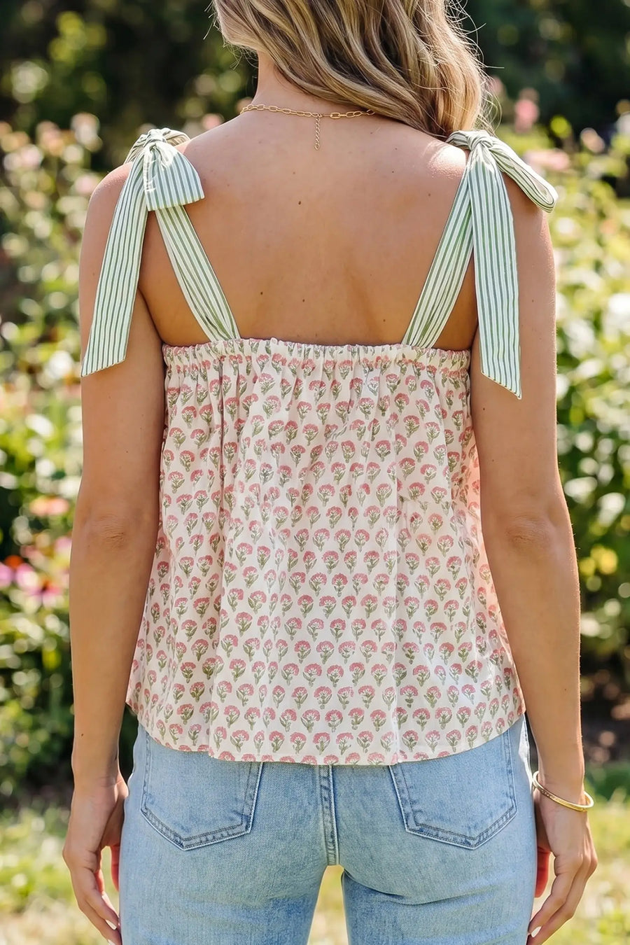 Printed knot strap babydoll tank top styled outfit | Fashionfitz UK