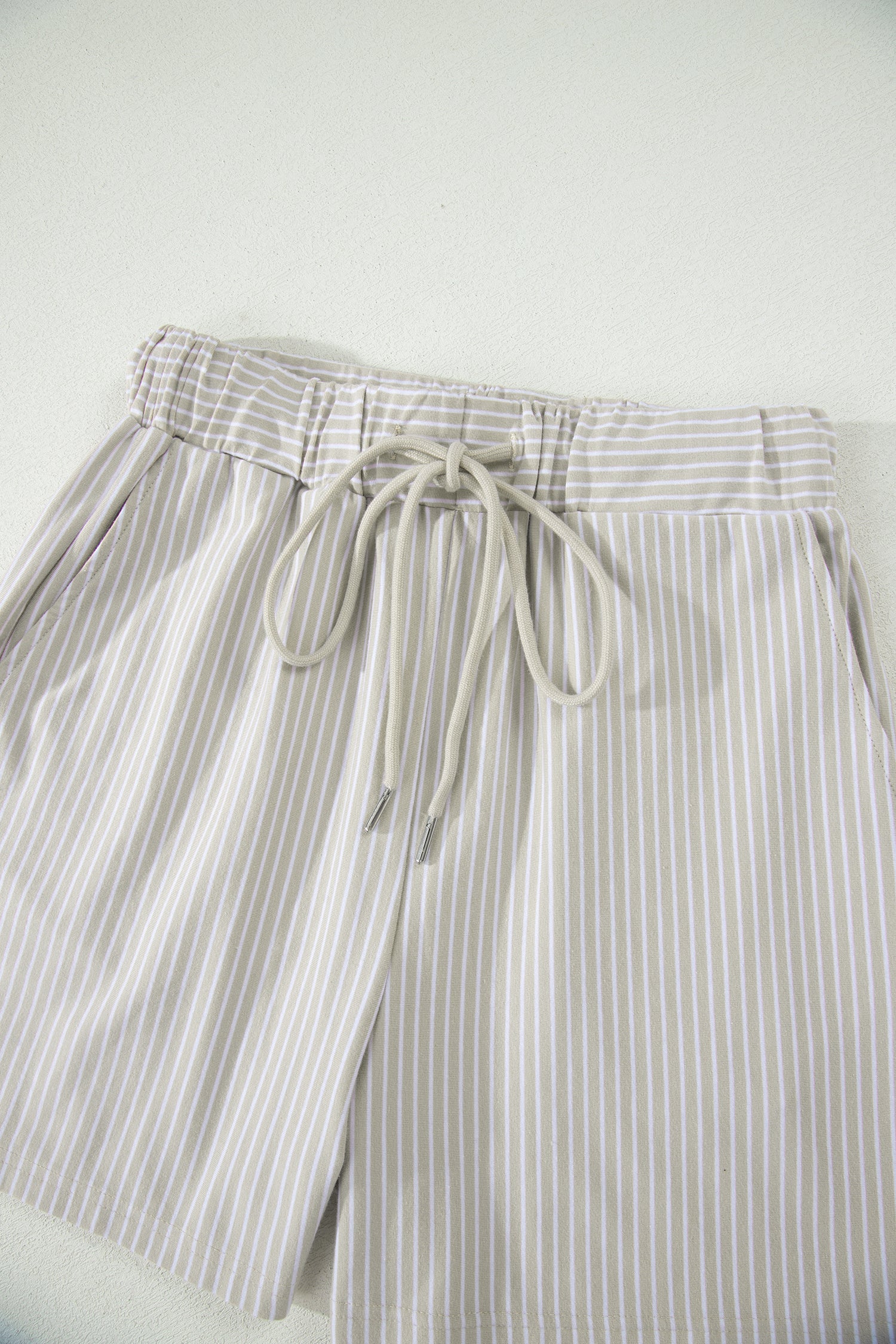 Striped Dolman Sleeve Polo Shirt and Drawstring Shorts Two Piece Set