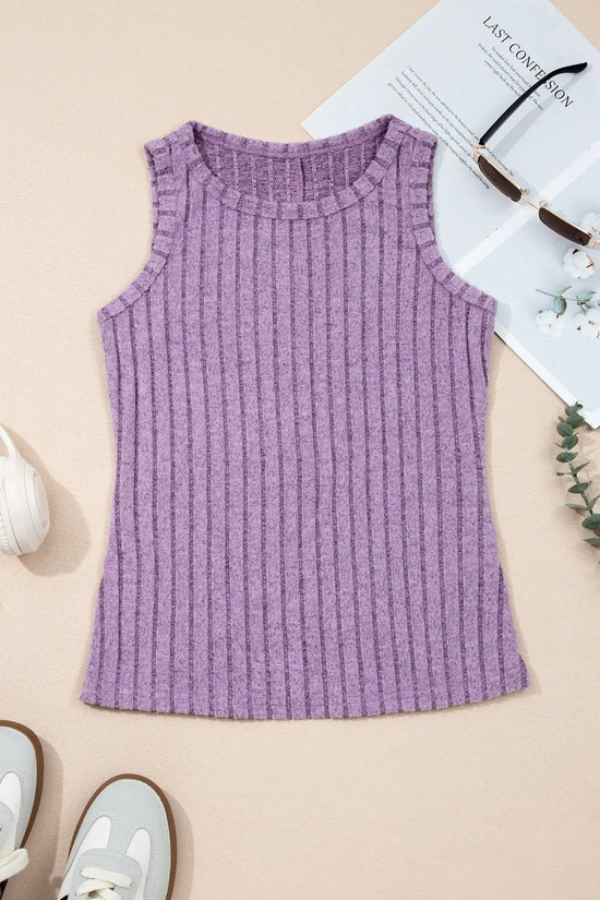 Ribbed mineral wash tank top slim fit round neck sleeveless tops