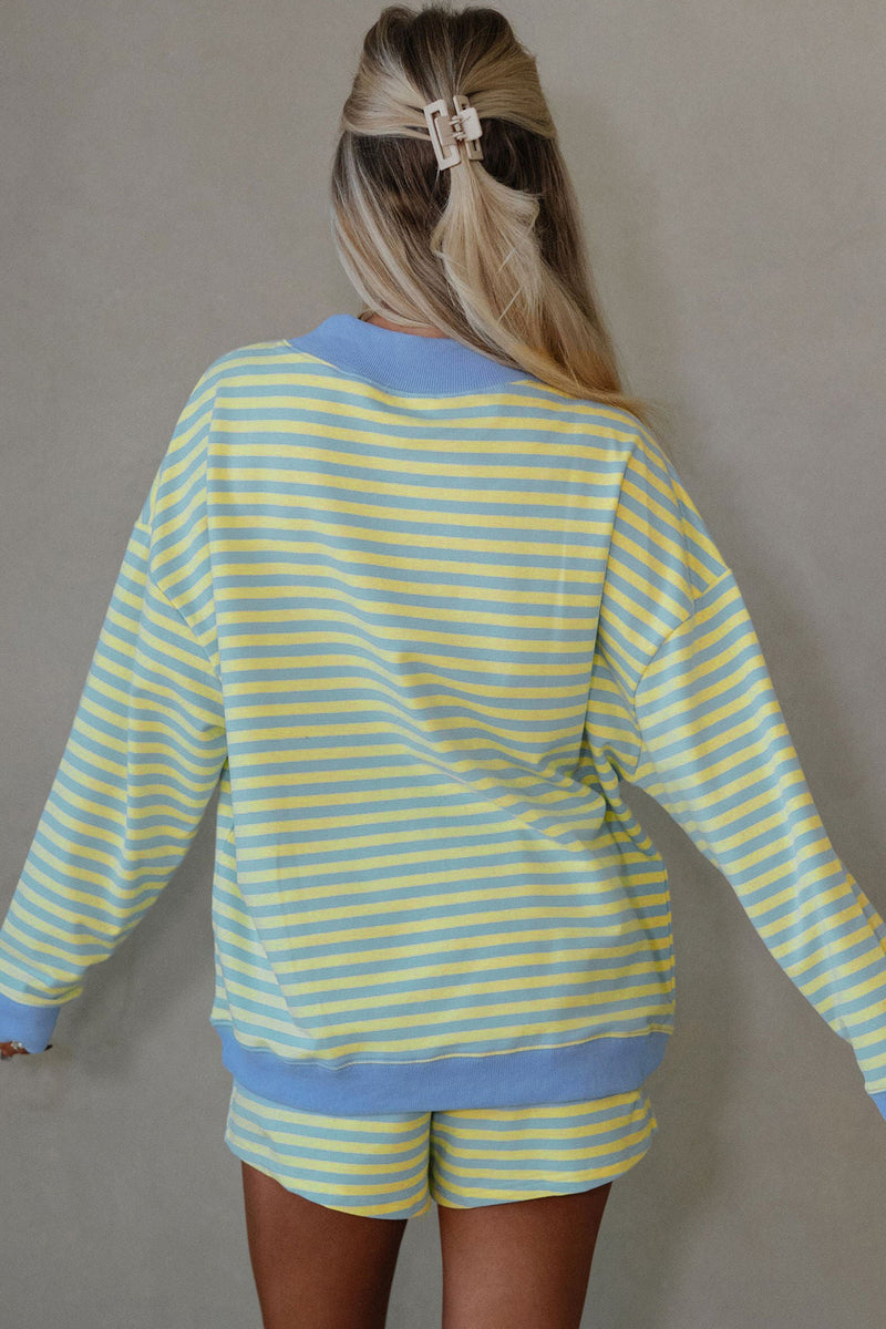 Stripe Colorblock Long Sleeve Pullover &amp; Shorts Set Women UK