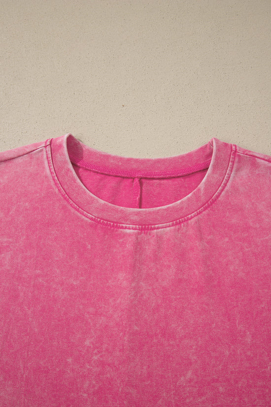 Mineral Washed Oversized Cotton Tee Drop Shoulder Round Neck Tunic Length