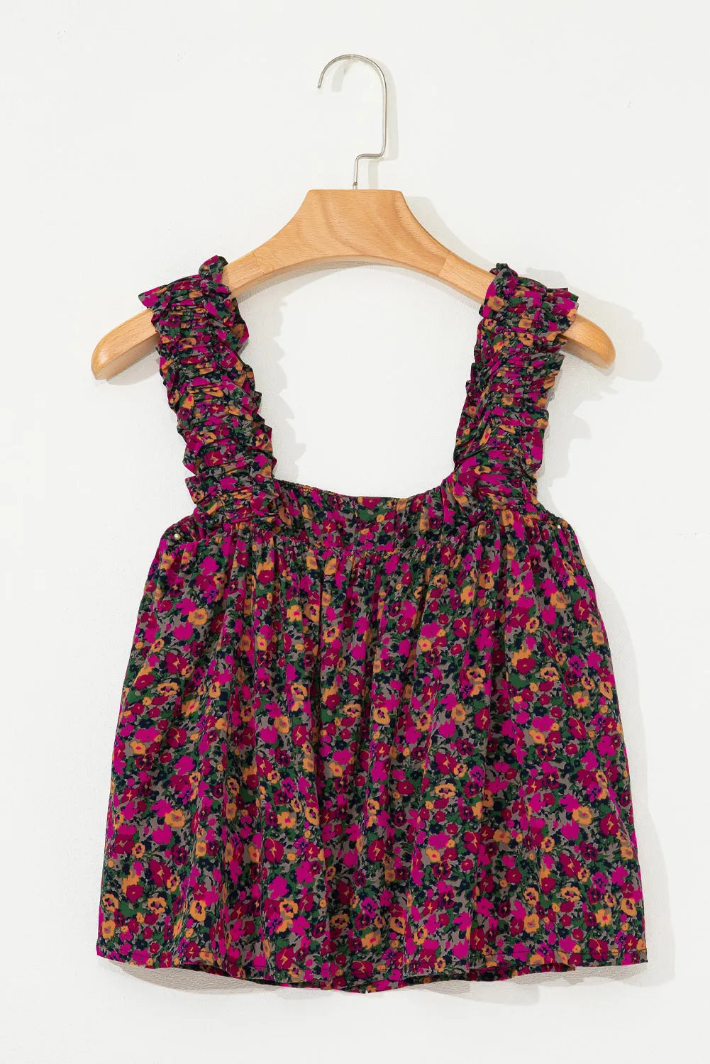 Floral Tank Top - Rose Boho Frilled Straps - Fashionfitz