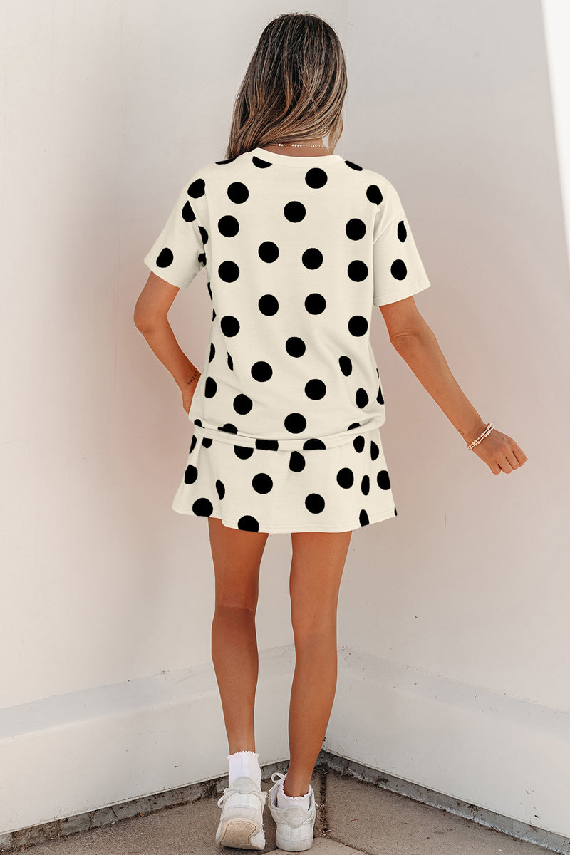 Polka Dot Short Sleeve Top &amp; Casual Skort Set Women UK