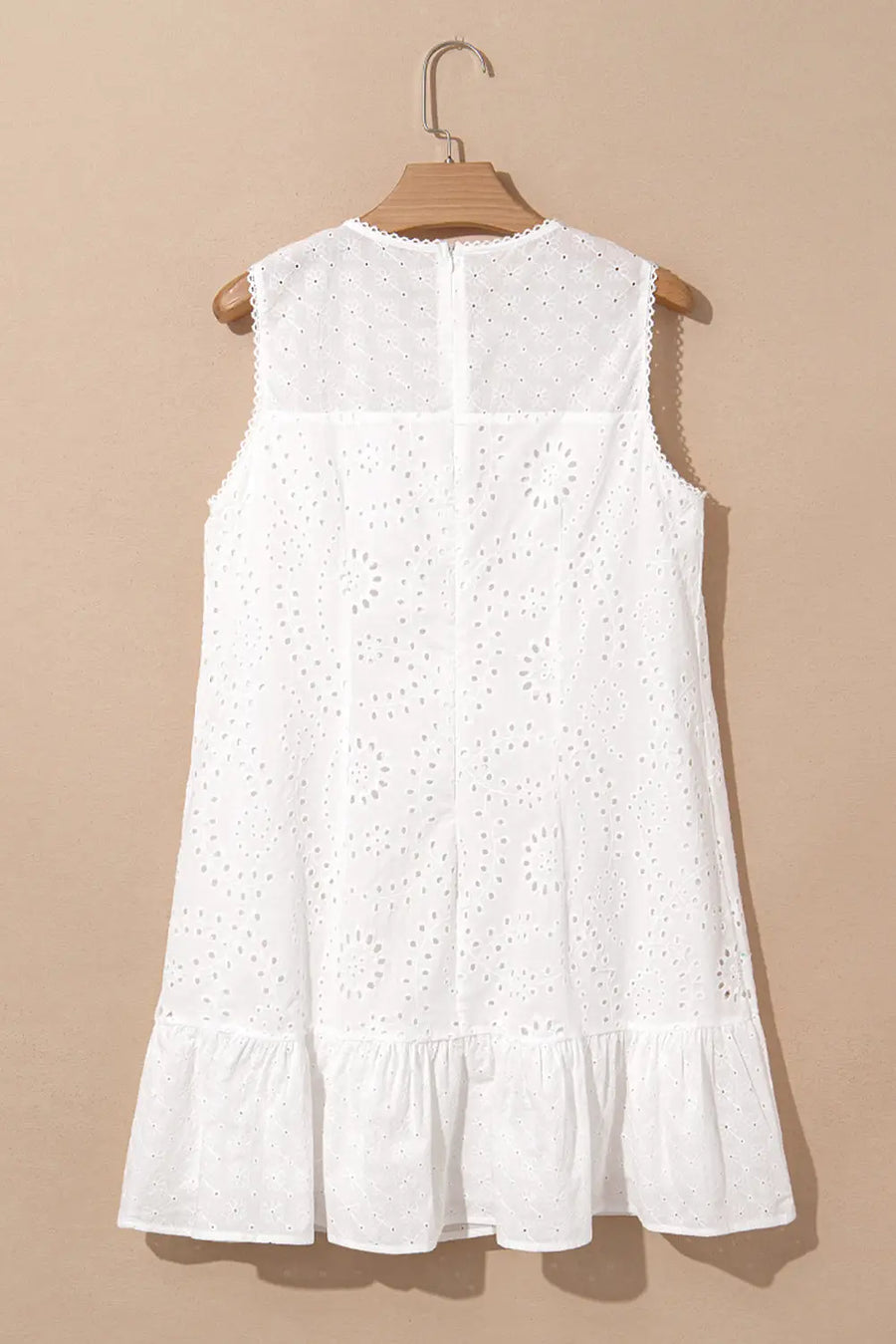 White Floral Eyelet Embroidered Sleeveless Shift Dress Women UK