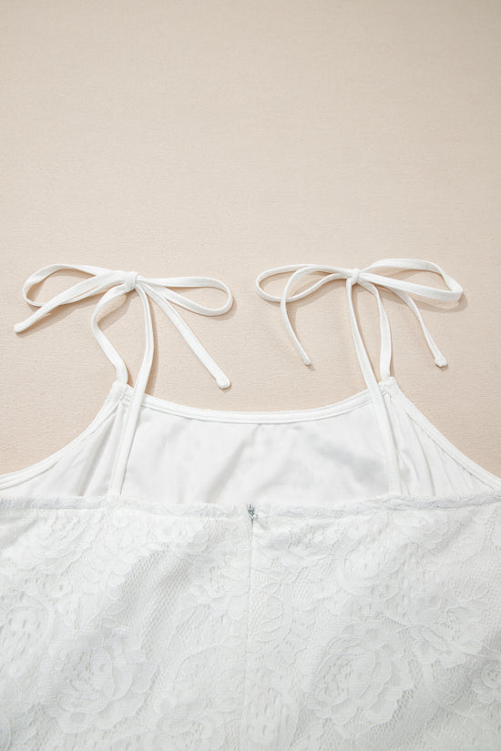 White Lace Overlay Spaghetti Strap Maxi Dress