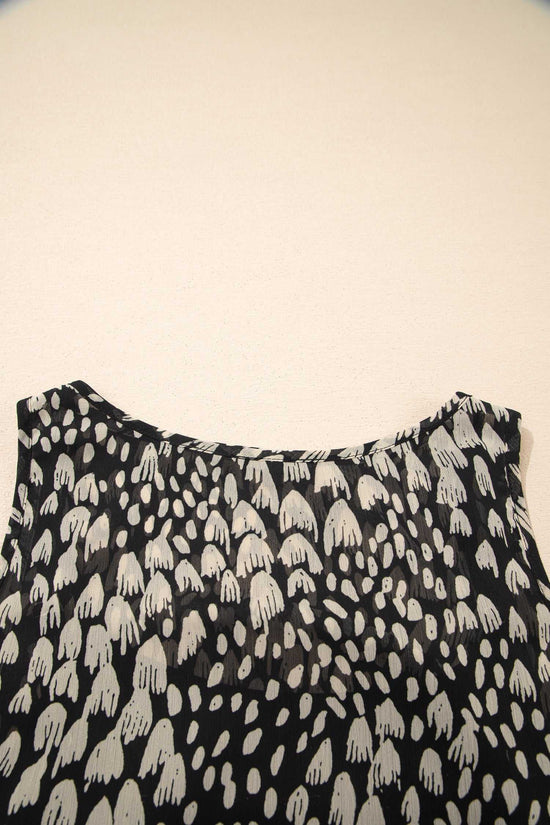 Back neckline detail of Black Floral Sleeveless Maxi Dress highlighting soft pleats and airy fabric for warm-weather comfort.