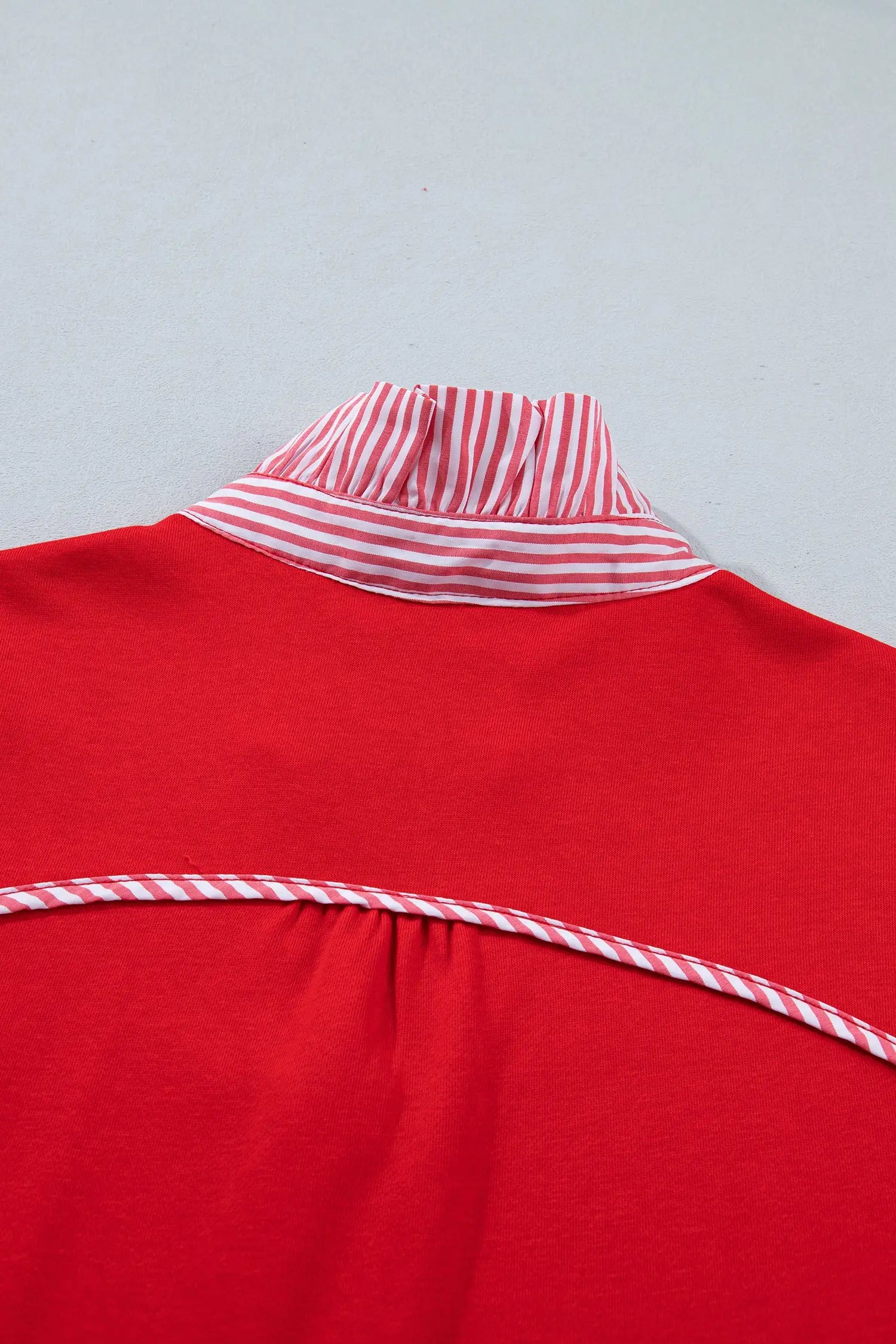 Striped frilled collar puff sleeve button front cotton blouse blouses