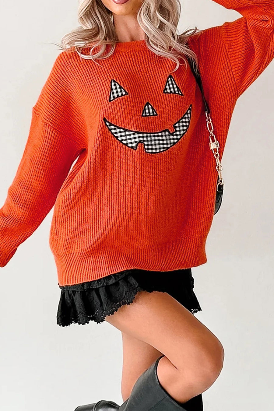 Halloween Drop Shoulder Round Neck Sweater