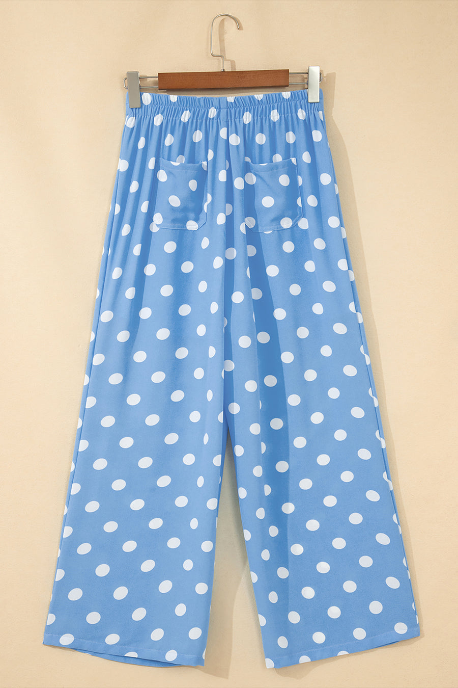 Polka Dot Patched Pocket Elastic Waist Straight Leg Pants