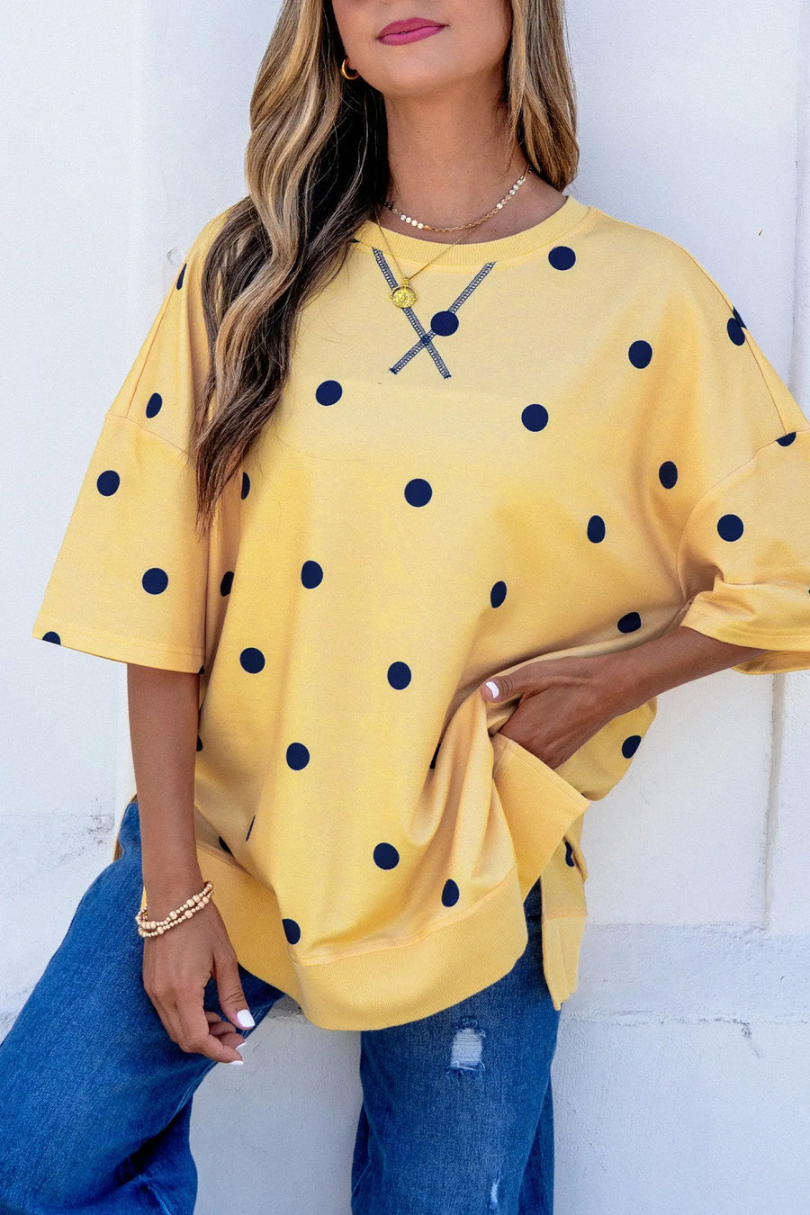 Polka Dot Crossed Seam Detail Oversized Tee Women UK